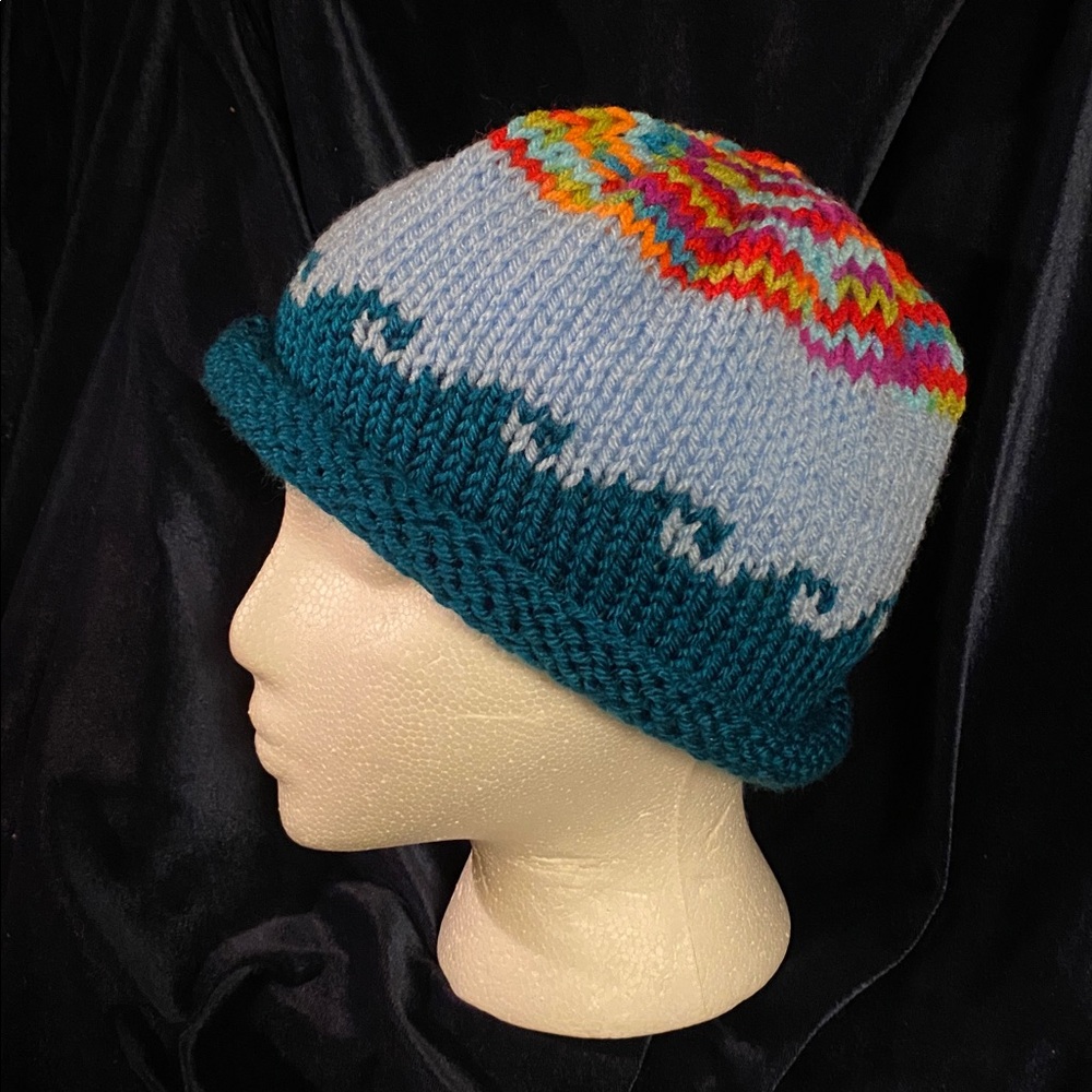 ‘Waves at Sunset’ Knit Beanie Hat - one size fits all